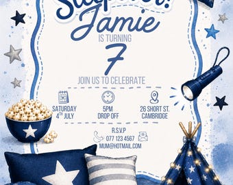 Personalised Boys Sleepover Invitation | Digital Sleepover Party Invite | Printable Boys Birthday Invitation | PJ Party Invite