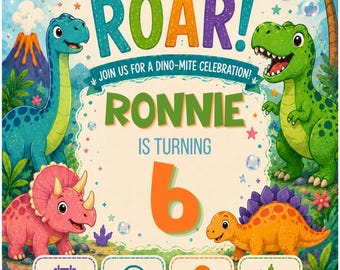 Personalised Dinosaur Birthday Invitation | ROAR Party Invite | Printable Dino Invitation | Digital Kids Birthday Invite