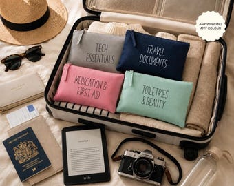 Personalised Travel Pouch – Custom Organiser Bag for Medication, Cables & Toiletries