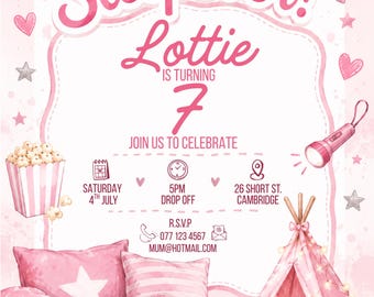 Personalised Sleepover Invitation | Pink Sleepover Party Invite | Digital Birthday Invitation | Printable Girls PJ Party Invite