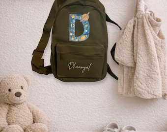 Personalised Space Backpack for Kids | Custom Name School Bag | Galaxy Initial Backpack