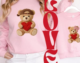 Mama & Mini Valentines Sweatshirt Set | Teddy Bear Heart Jumpers