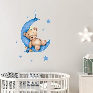 Sleeping Teddy Bear Wall Stickers Nursery Kids Room Decor Etsy