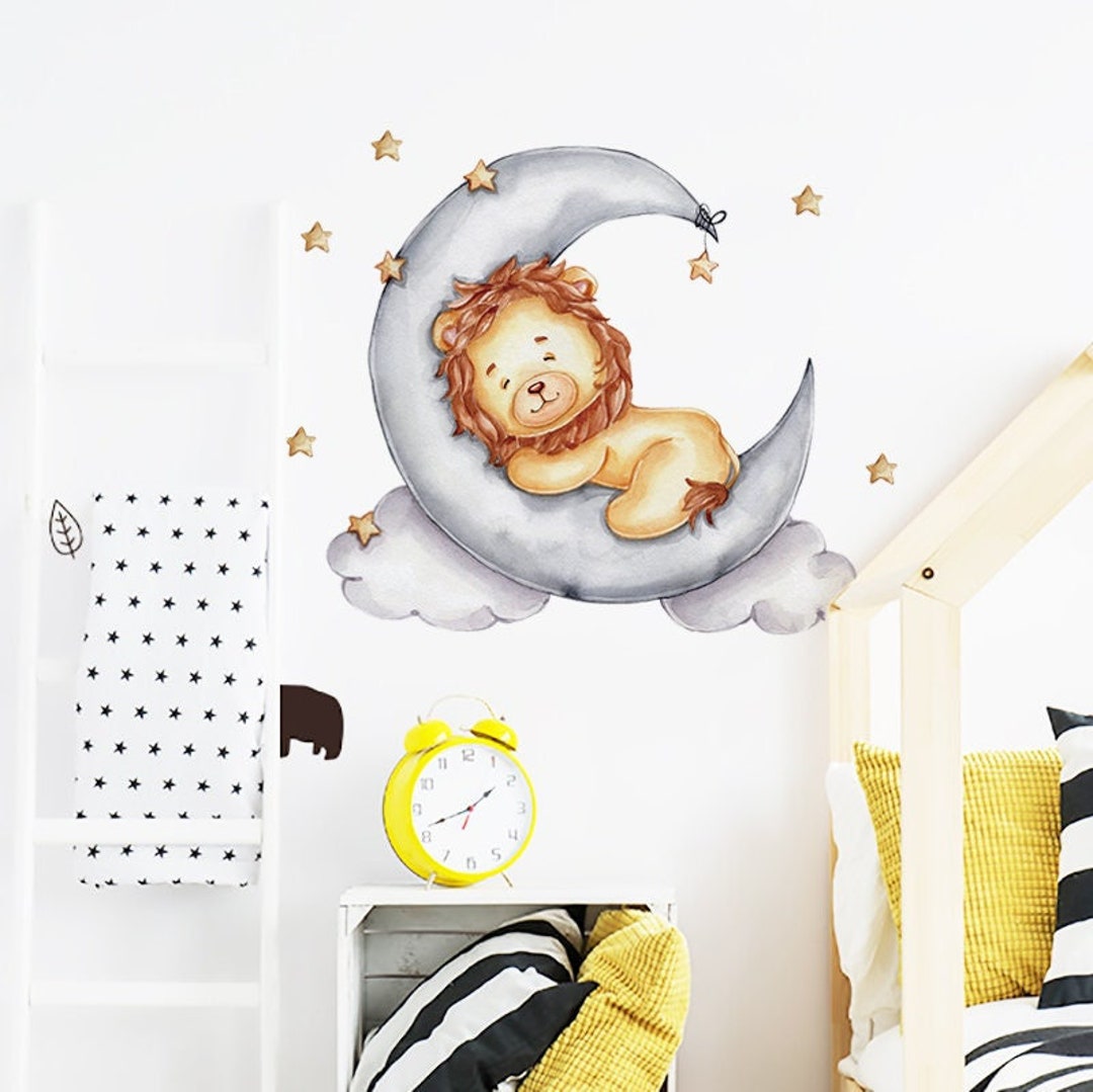 Cute Baby Lion Wall Stickers Cartoon Animals Giraffe Leopard Etsy