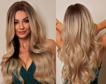 Ombre Long Curly Synthetic Blonde Wig