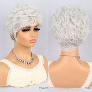 Short Pixie Cut Synthetic White Wig With Bangs Short Wigs