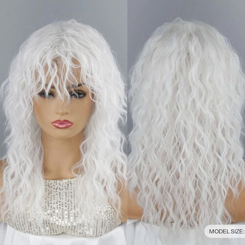 White Long Wool Curl Wigs With Bangs Halloween Cosplay Lolita Etsy