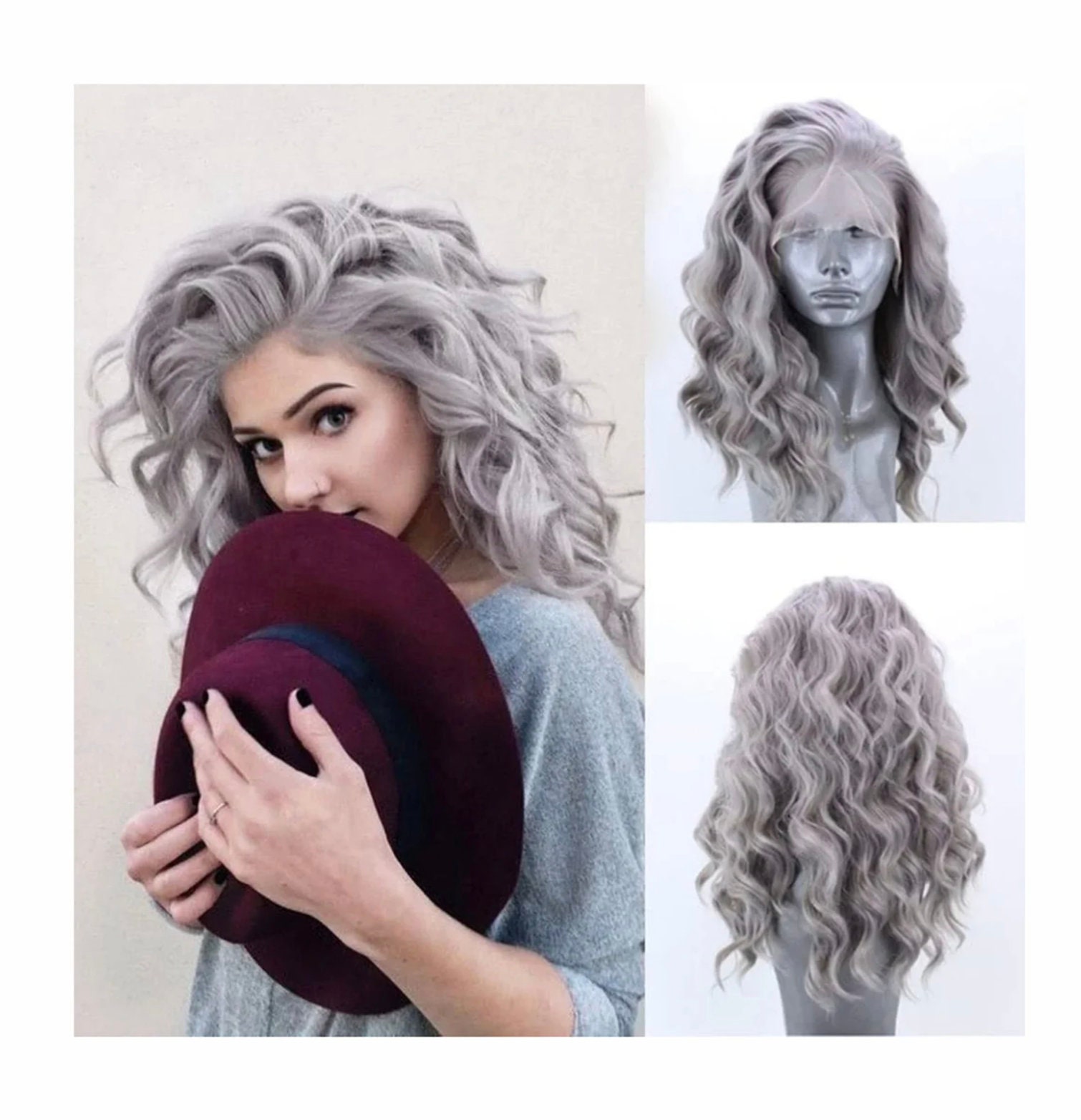 Silver Gray Wigs for Women, Fluffy and Undeformed Women's Silver Gray Short Curly Wig with Bangs Classic Natural Shape Gray Short Wig for