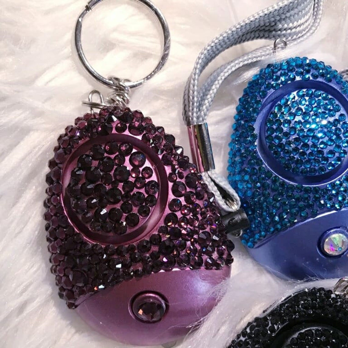 Rhinestone Safety Alarm Keychain Etsy