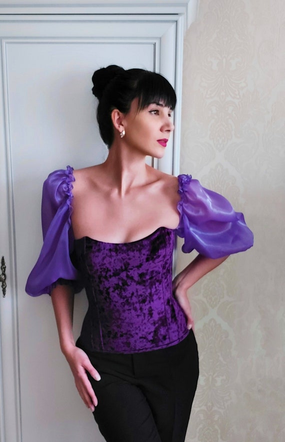 Luxurious Velvet Corset With Organza Sleeves, Classic Corset, Corset With  Waist Tightening, Exclusive Comfortable Corset, Corsage 