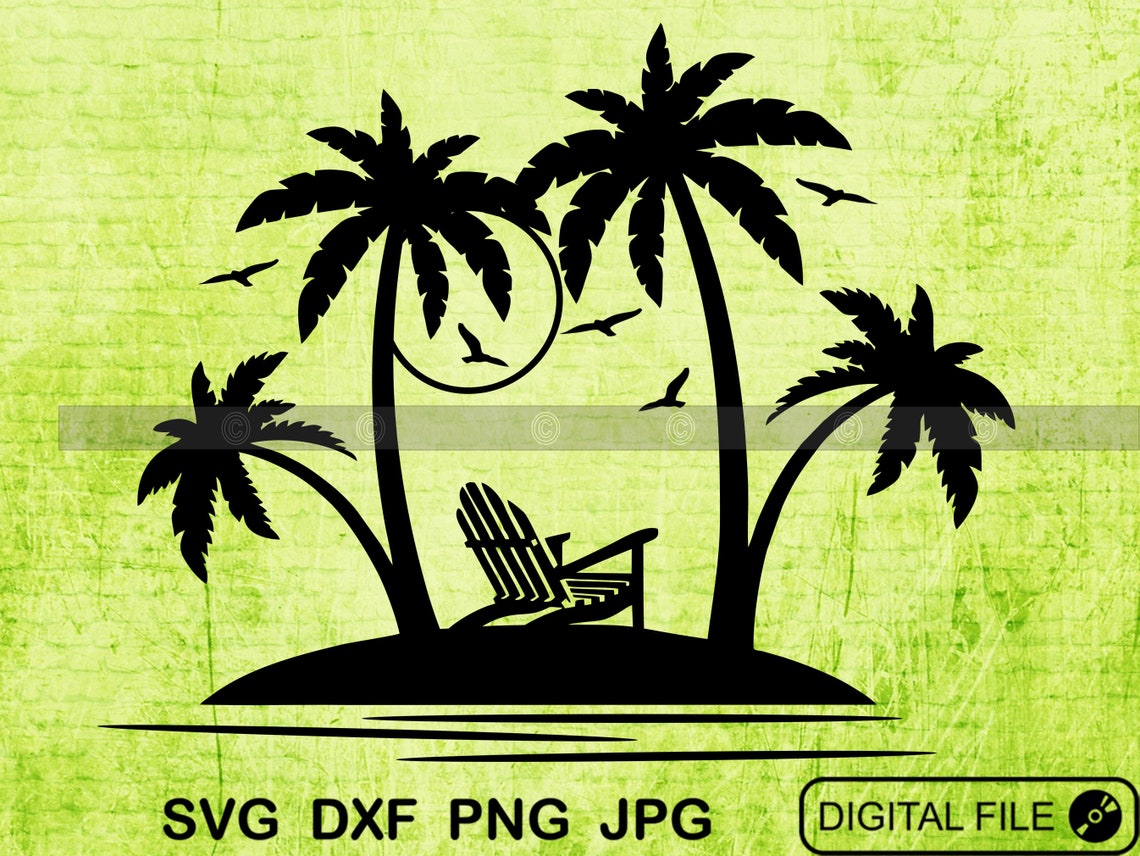 Palm Tree SVG Palm tree clipart Palm Sunset Chair Beach Etsy