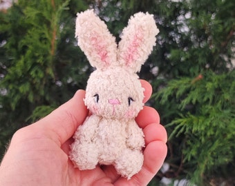 Plush bunny cute miniature toy. Lovely stuffed tiny rabbit toy. Artist doll friend. Bunny lover gift.