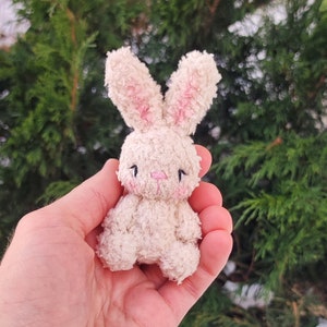 Plush bunny cute miniature toy. Lovely stuffed tiny rabbit toy. Artist doll friend. Bunny lover gift.