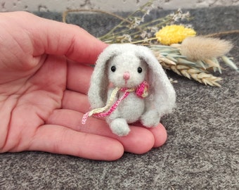 Mini bunny rabbit toy pocket pet friend for doll. Handmade artist bunny. Cute collectiable dollhouse pet. Unique gift