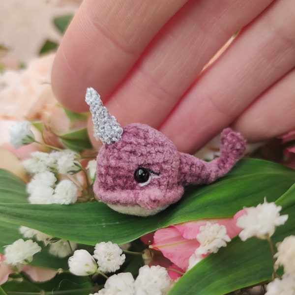 Doll pet plushie miniature narwhal. Stuffed small animal collection. Micro toy 1 inch. Cute little fantasy artist figurine. Blythe companion