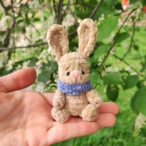 Miniature plush bunny toy. Pocket animal friend. Cute soft little beige rabbit for Blythe doll. Gift for girl, daughter. Plushie tiny pet.