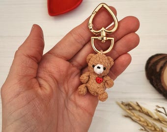 Tiny plush teddy bear keychain. Mini soft ornament