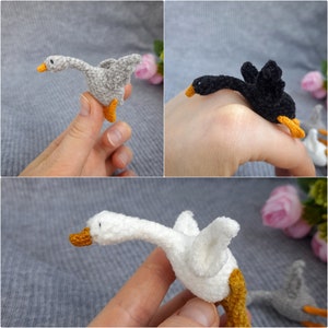 Miniature plush goose toy. Tiny amigurumi geese for collection. Cute stuffed mini animal. Plushie lovely pocket pet friend gift