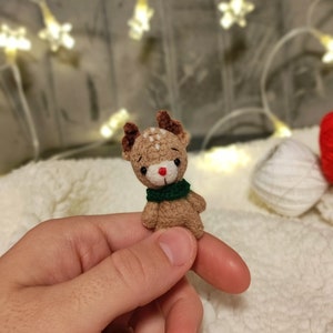 Christmas miniature gift reindeer toy. Plushie micro crochet stuffed deer. 2 inch Blythe pet friend. Doll companion. Xmas lovely animal