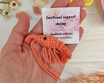 Pocket emotional support shrimp. Tiny stuffed positive prawn. Anti anxiety, stress relief. Cheer up gift for friend, colleague. Pick me up