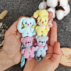 Teddy bear favors tiny stuffed animals. Cute mini teddy. Lovely stuffed bunny. Mini plushie gifts for guests.