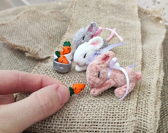 Miniature bunny rabbit toy, tiny stuffed crochet bunny, mini small pet friend for Blythe doll, bunny animal for dollhouse, Easter micro toy