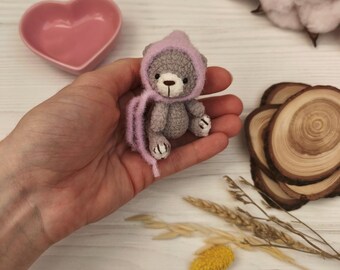 Miniature teddy bear art doll. Unique handmade artist plushie