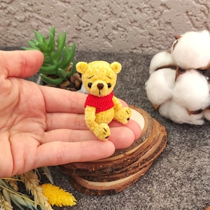 Mini stuffed plush teddy bear companion for doll. Collectiable toy. Artist pocket animal. Cute tiny pet. Unique gift for sister, daughter.