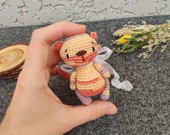 Miniature stuffed animal - teddy bear toy. Cute pocket pet. Small handmade lovely teddy. Tiny gift for best friend, girl, toddler