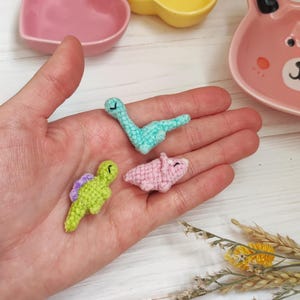Pocket pet micro plushie dino. Miniature crochet dinosaur unique gift for friend. Tiniest stuffed triceratops, diplodocus, stegosaurus.