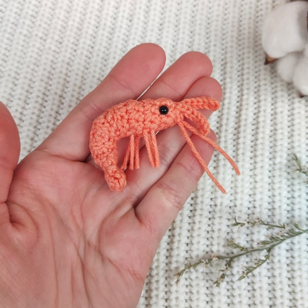 Miniature emotional support shrimp. Cute mini gift prawn. Cheer up, no reason, self isolation present. Stuffed little pocket sea animals