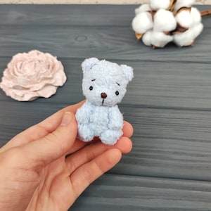 Tiny teddy bear plushie stuffed toy. Lovely mini pocket pet friend. Cute gift for girl, first day of school, stress relief desk animal.