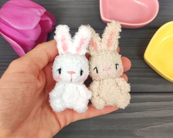 Plushie little bunny toy. Miniature lovely rabbit. Stuffed pocket animal. Gift for girl, toddler, Mother's day, friend. Cute cheer up gifts