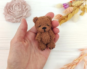 Mini teddy bear plushie stuffed toy. Cute gift for Mother's day, Father's day, best friend. Miniature collection animal