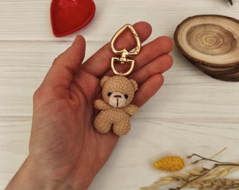 Plush keychain teddy bear soft charm. Chunky ornament