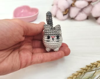 Small kitten cute stuffed toy. Miniature lovely cat plushie. Little handmade animal. Pocket pet gift for cat mom, dad. Doll companion