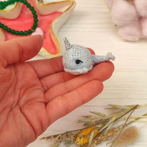 Miniature narwhal stuffed plushie toy. Cute tiny sea creatures. Pocket plush animal. Emotional support gift for friend, Mother day, boy girl