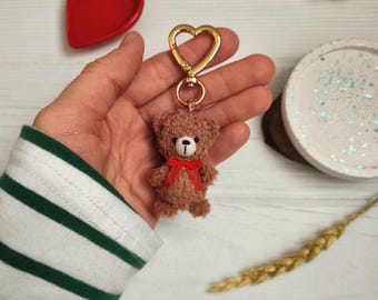 Miniature plush teddy bear pocket pet. Stuffed keychain ornament