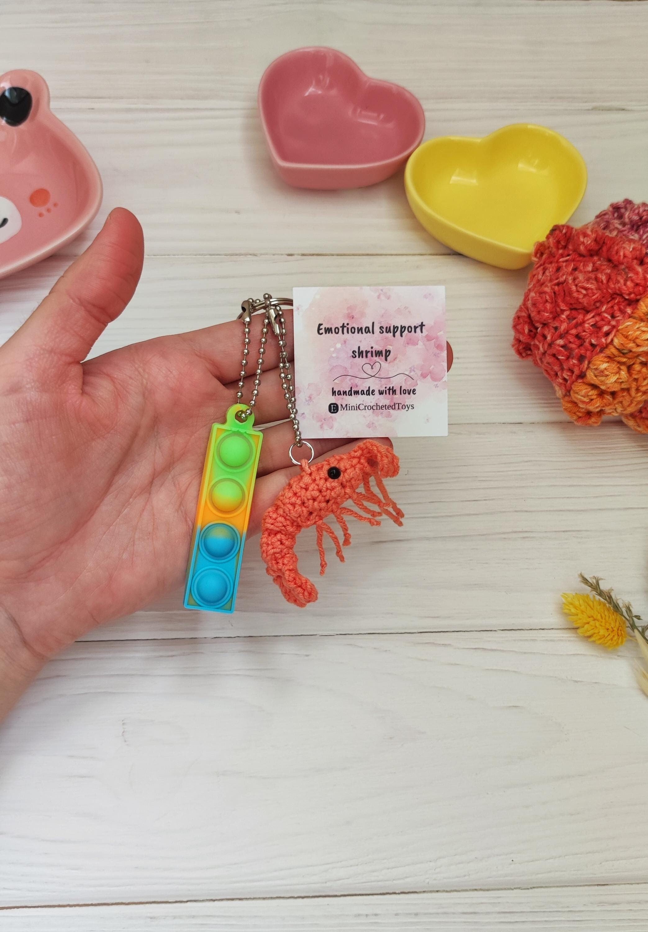 Emotional Support Shrimp Keychain Handmade Crochet Mini Toy.cute