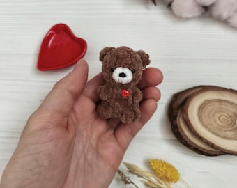 Pocket plushie teddy bear toy. Miniature Valentine's day gift