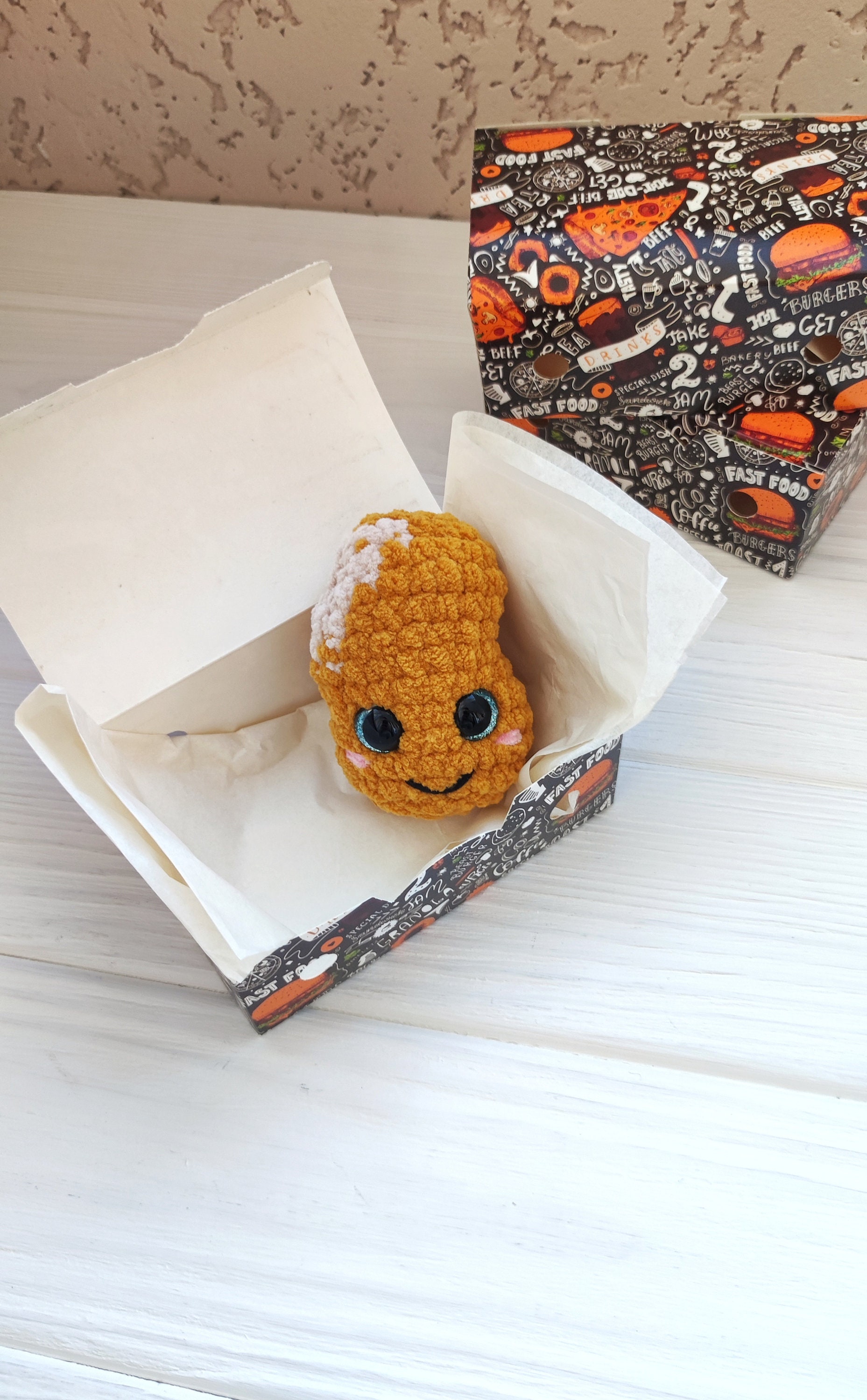 Plush Cute Chicken Nugget Shape Miniature Toy. Lovely Tiny Gift