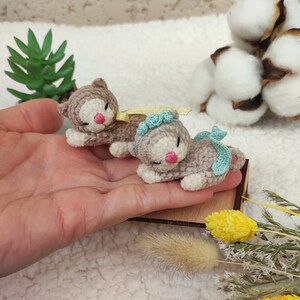 Small sleeping kitten stuffed toys. Plushie miniature cute cats. Tiny animals for collection, doll, dollhouse. Mini gift for girl