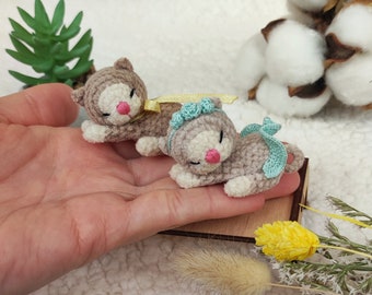 Small sleeping kitten stuffed toys. Plushie miniature cute cats. Tiny animals for collection, doll, dollhouse. Mini gift for girl