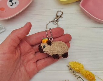 Mini plush capybara keychain. Emotional support capybara little toy. Plushie crochet charm. Small amigurumi animal keyring. Stuffed cute pet