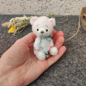 Artist teddy bear - miniature collectiable stuffed toy. Plushie pet friend for doll. Mini teddy bear.