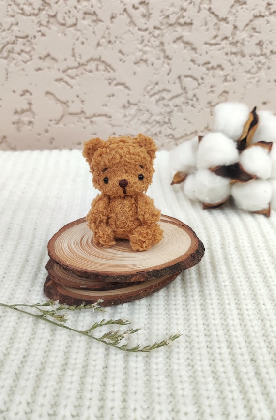 Tiny Teddy Bear Plushie Soft Miniature Toy. Cute Stuffed Pocket Animal Gift for Friend. Lovely Mini Plush Pet for Collection. Doll Companion