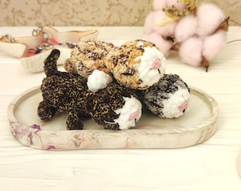 Mini plush sleeping cat. Pocket pet friend. Tiny plushie kitten emotional support toy. Handmade gift