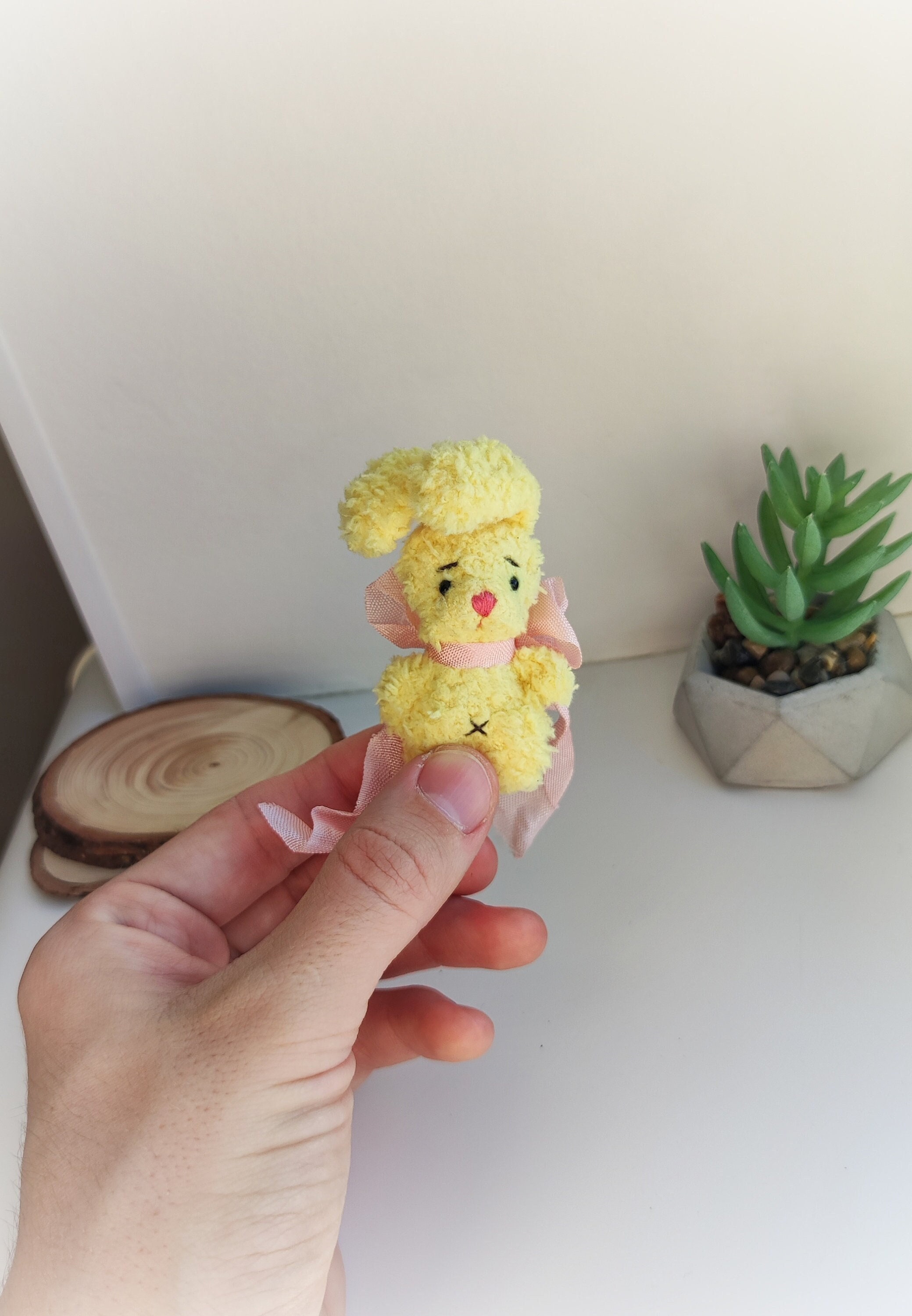 Mini Rabbit Toy Pocket Pet Plushie Mini Bunny Cute Toy. Lovely Tiny Yellow Fluffy ...