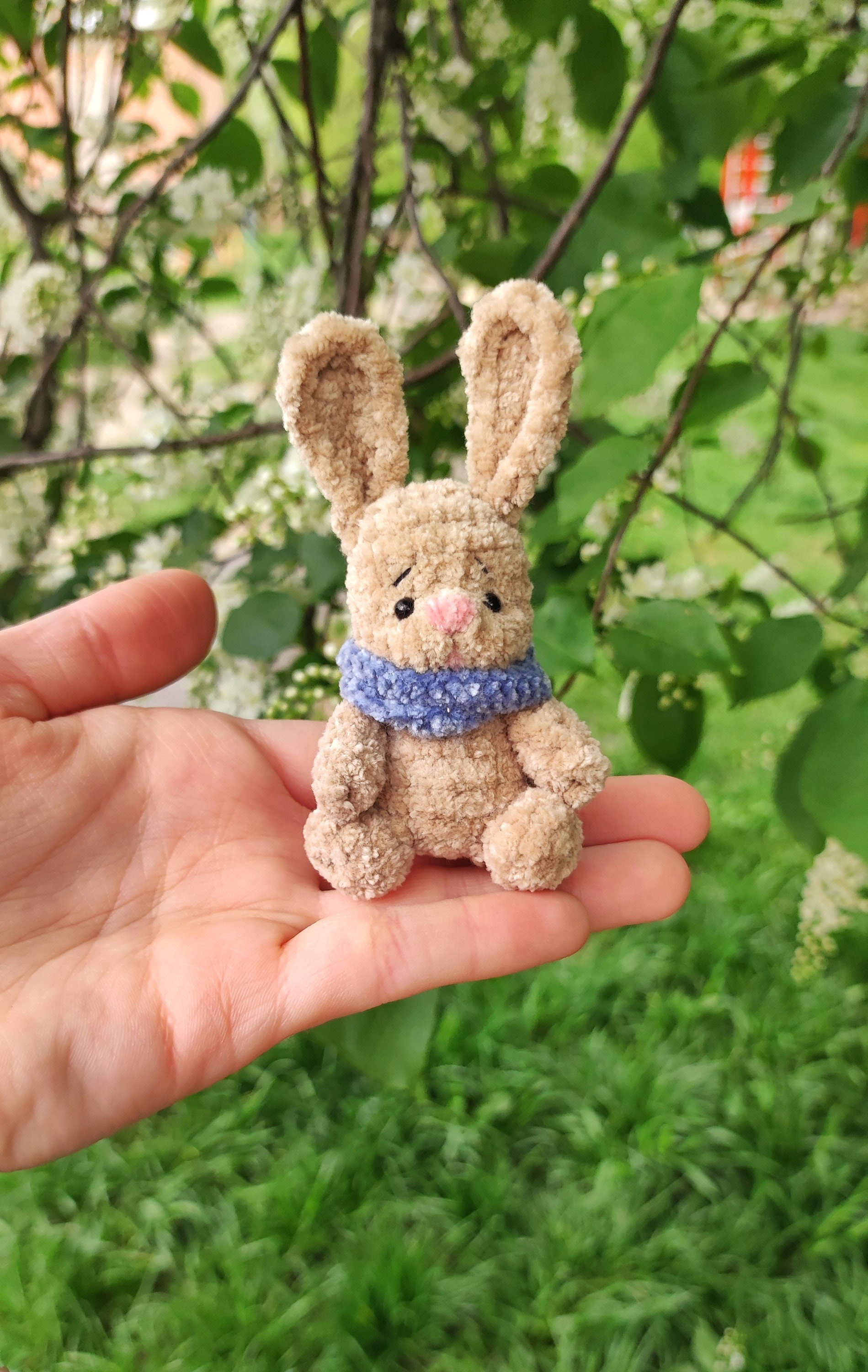 Miniature plush bunny toy. Pocket animal friend. Cute soft little beige rabbit for Blythe doll. Gift for girl, daughter. Plushie tiny pet.