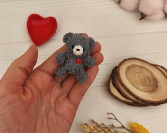 Miniature plushie pocket teddy bear. Stuffed keychain ornament